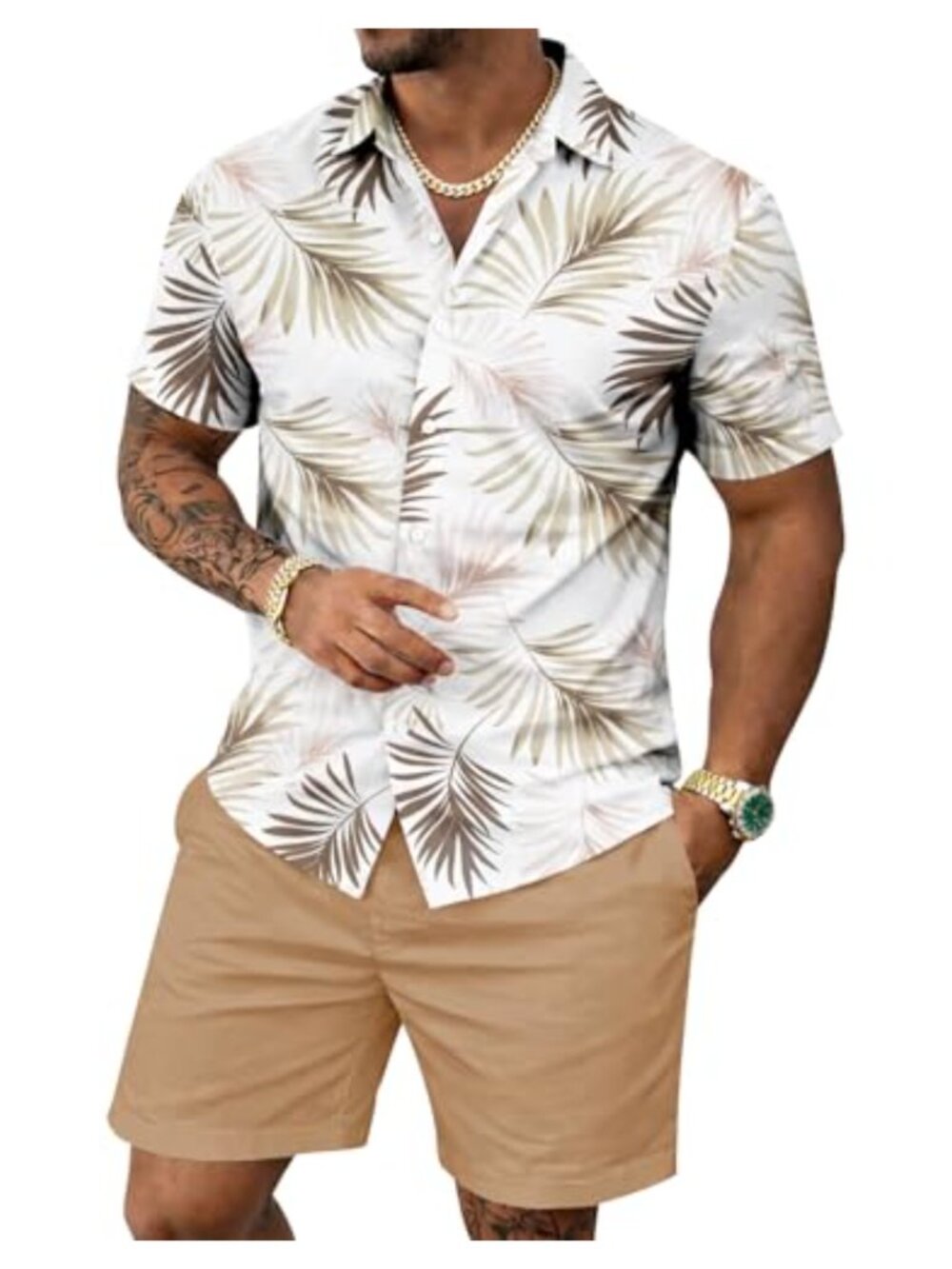 Men's 2 Piece Hawaiian Floral Button Down Shirt & Shorts Set Summer Beach